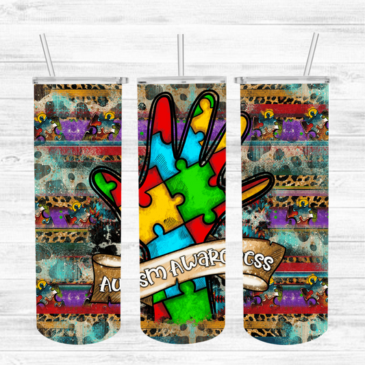 Autism Awareness Puzzle Piece Hand Tumbler