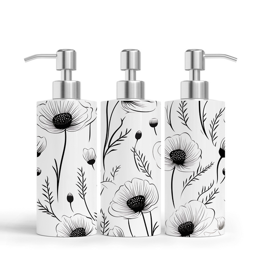 Black and White Floral Soap Dispenser