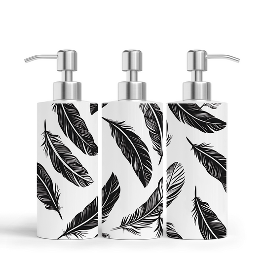 Black and White Feather Soap Dispenser